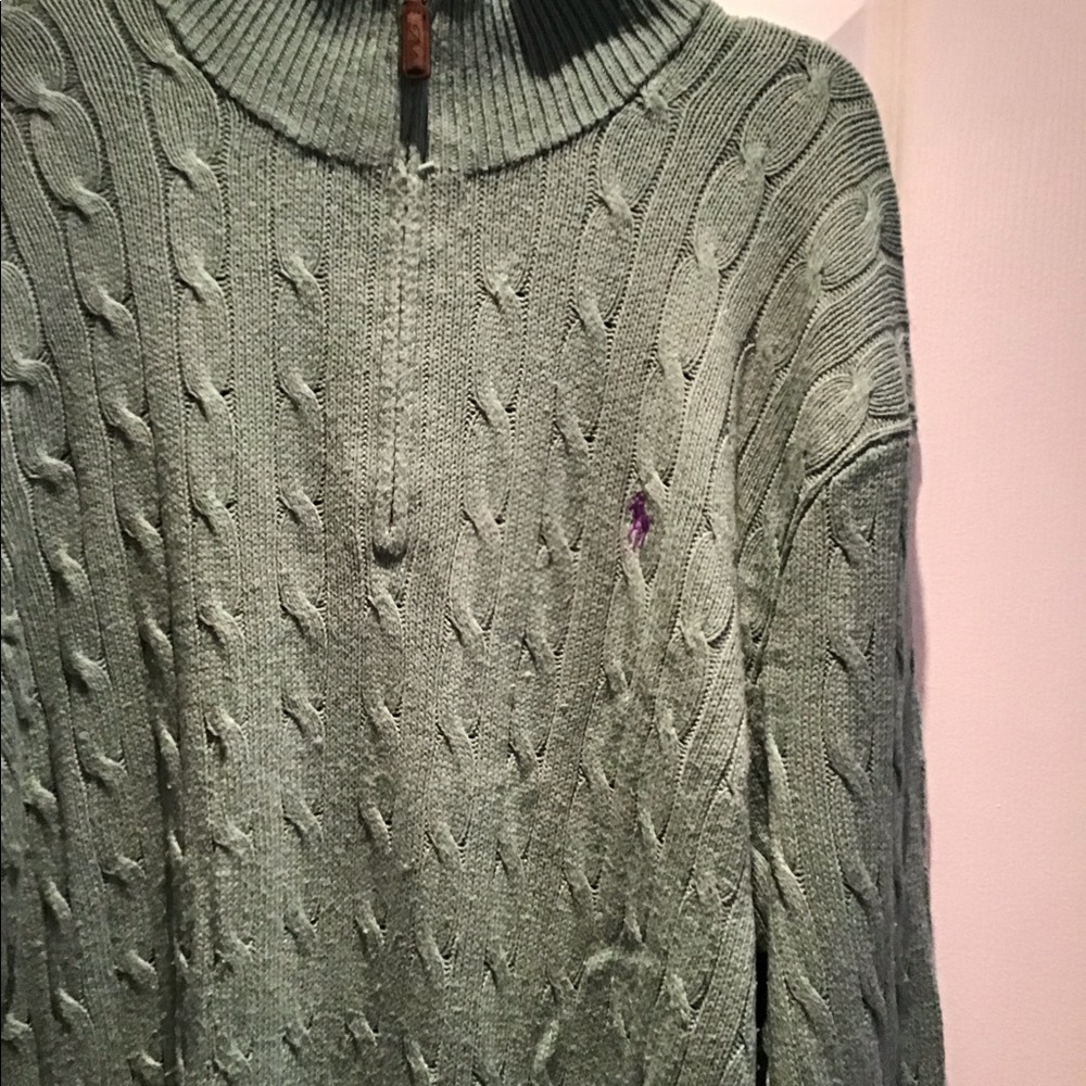 Men’s Green Polo XXL 1/4 zip Sweater purple pony